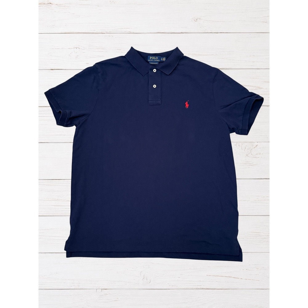 Polo Ralph Lauren Custom Slim Fit Polo Shirt Navy Red Pony Men's XL
